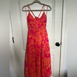 Astr Pink and Orange Pleated Midi Sundress